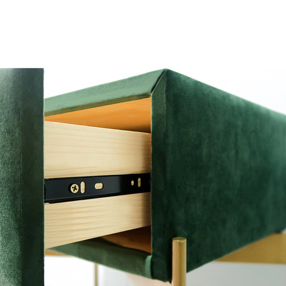 HMR - Velvet Upholstered Nightstand with Stainless Steel Base in Single Drawer