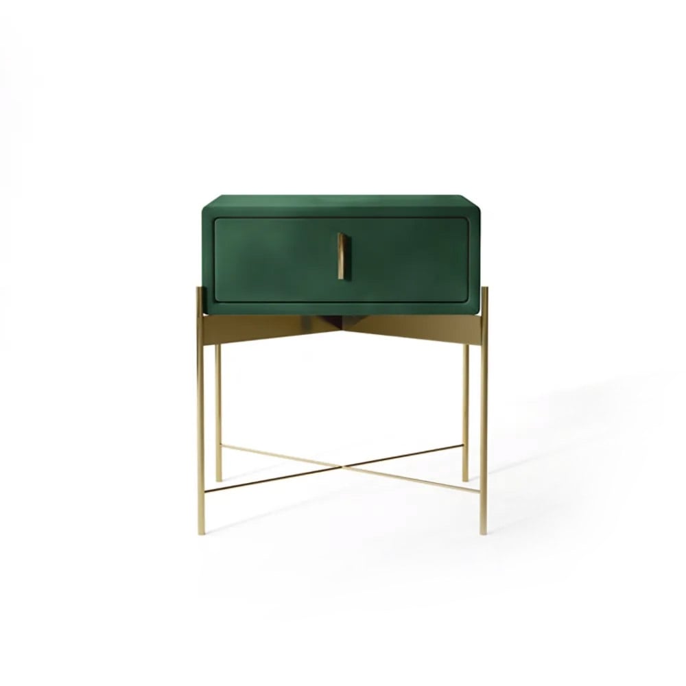HMR - Velvet Upholstered Nightstand with Stainless Steel Base in Single Drawer