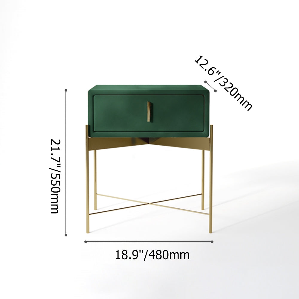HMR - Velvet Upholstered Nightstand with Stainless Steel Base in Single Drawer