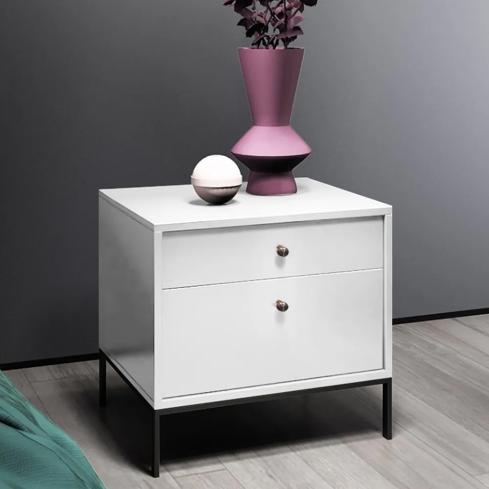 HMR - 2-Drawer Nightstand with Metal Base in White