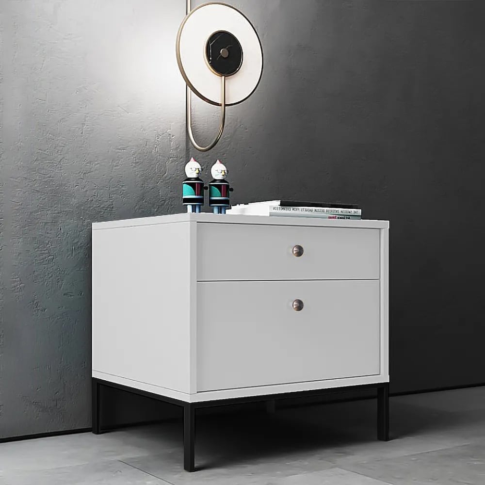 HMR - 2-Drawer Nightstand with Metal Base in White
