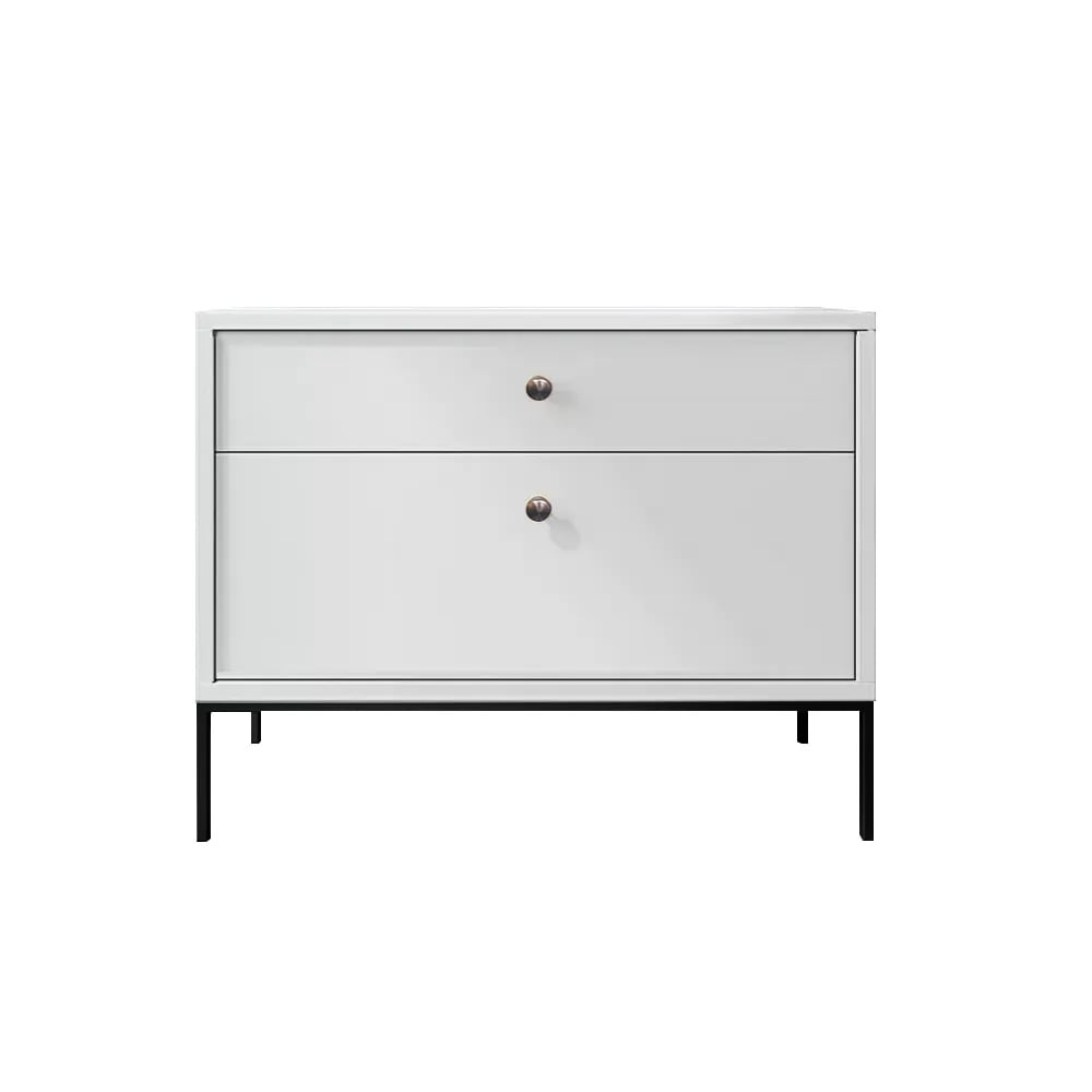 HMR - 2-Drawer Nightstand with Metal Base in White