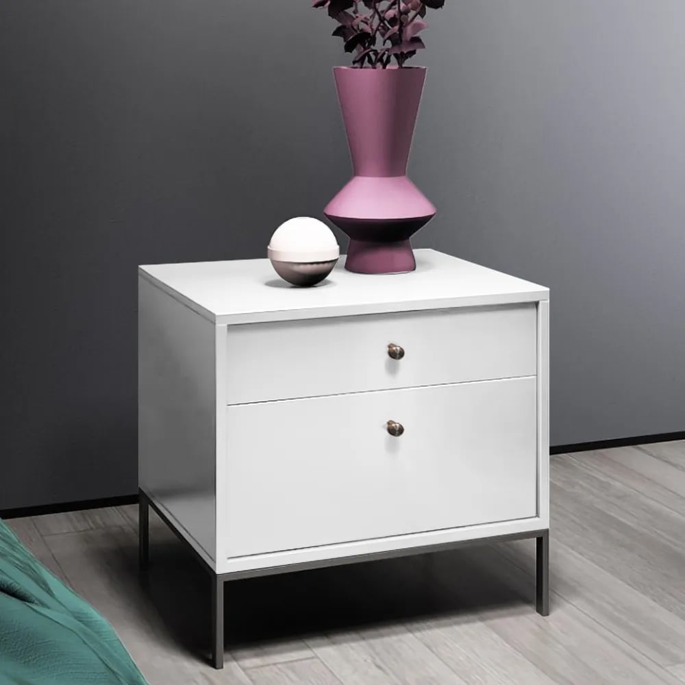 HMR - 2-Drawer Nightstand with Metal Base in White
