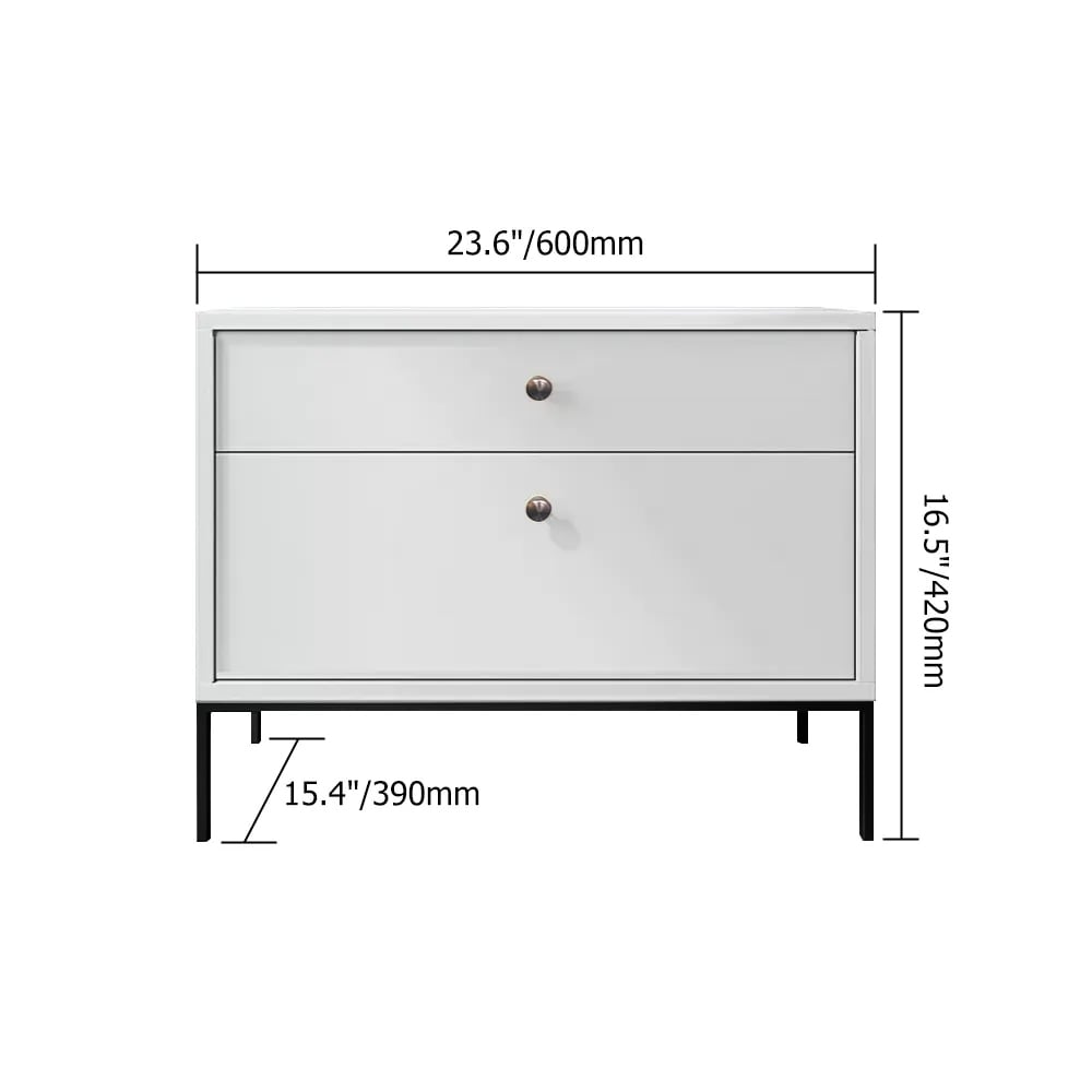 HMR - 2-Drawer Nightstand with Metal Base in White