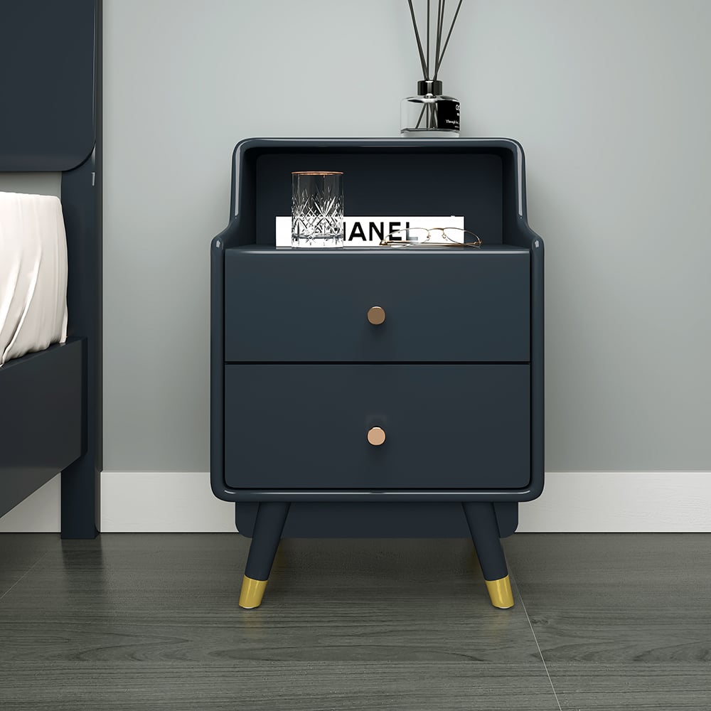 HMR - Lacquered 2-Drawer Nightstand with Shelf in Blue