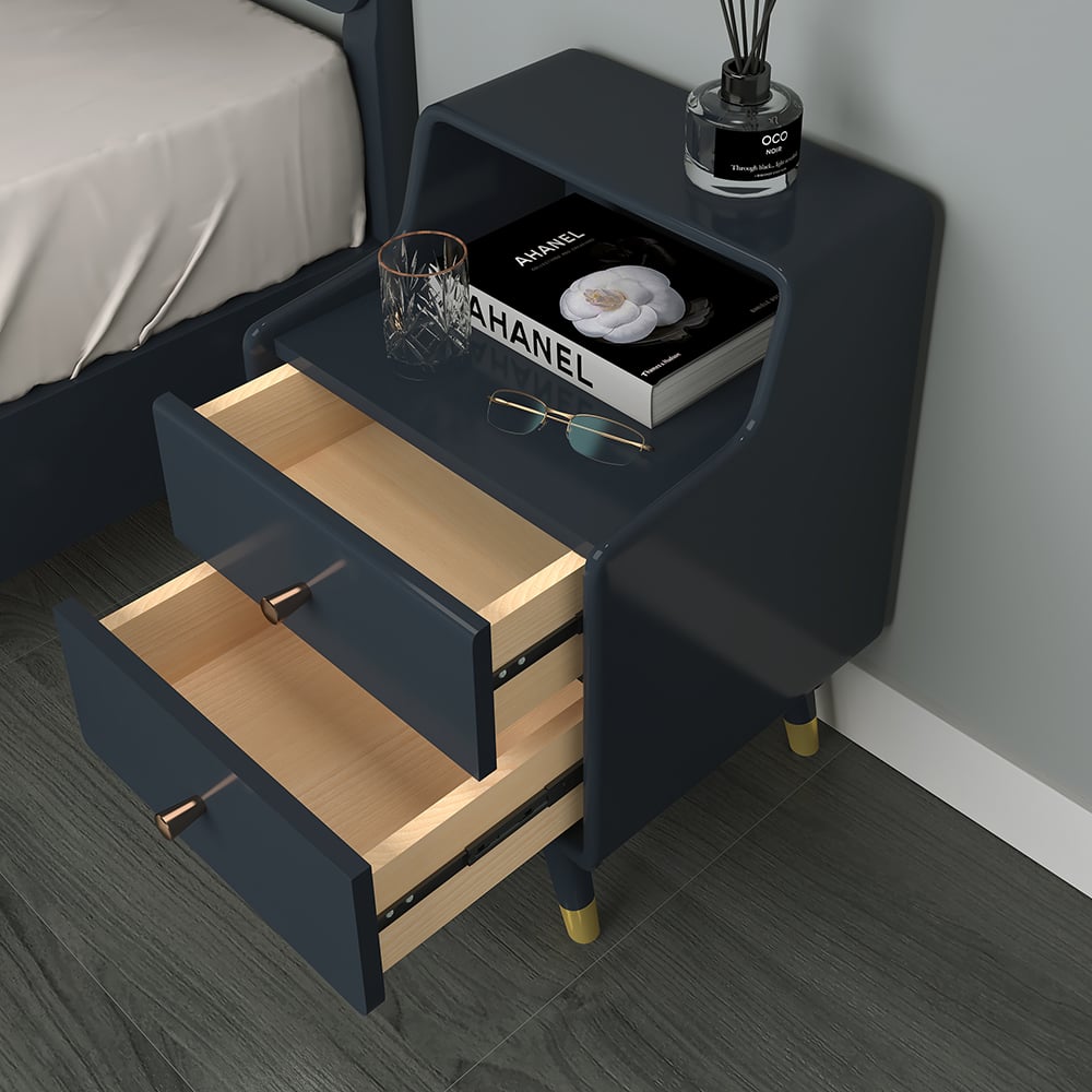 HMR - Lacquered 2-Drawer Nightstand with Shelf in Blue