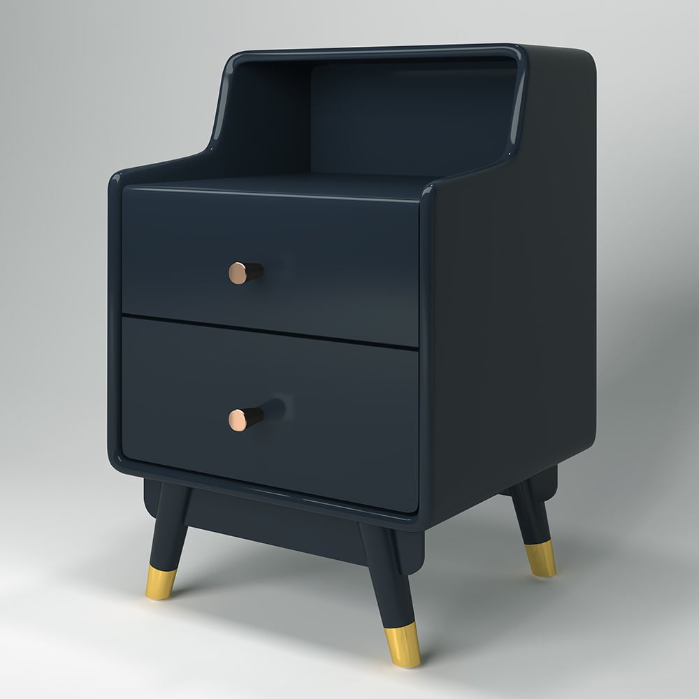 HMR - Lacquered 2-Drawer Nightstand with Shelf in Blue