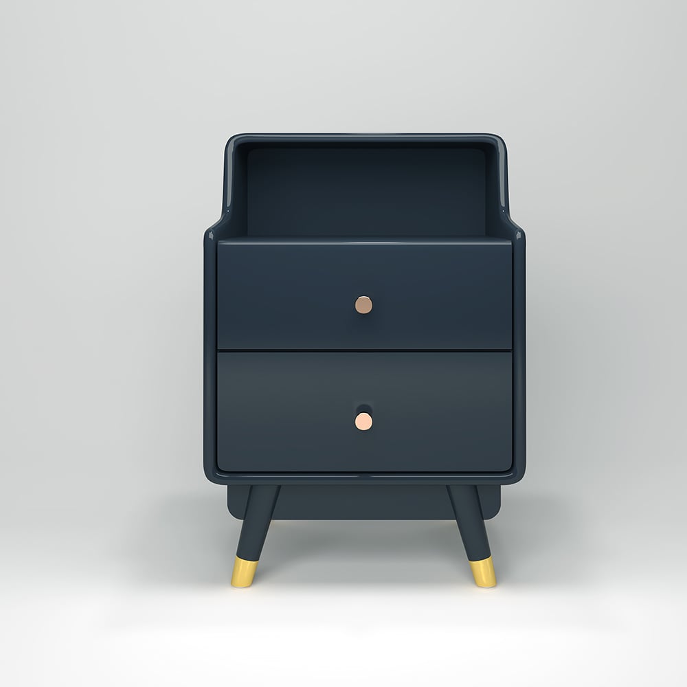 HMR - Lacquered 2-Drawer Nightstand with Shelf in Blue