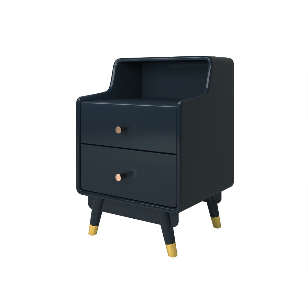 HMR - Lacquered 2-Drawer Nightstand with Shelf in Blue