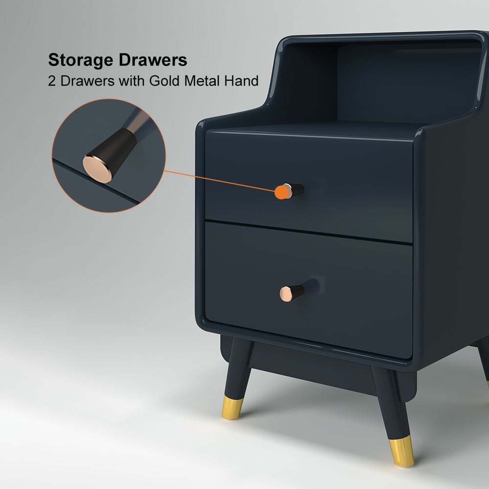 HMR - Lacquered 2-Drawer Nightstand with Shelf in Blue
