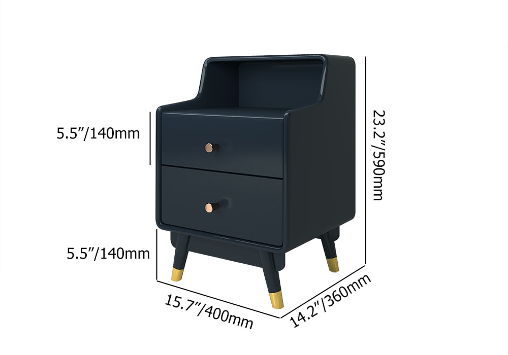 HMR - Lacquered 2-Drawer Nightstand with Shelf in Blue