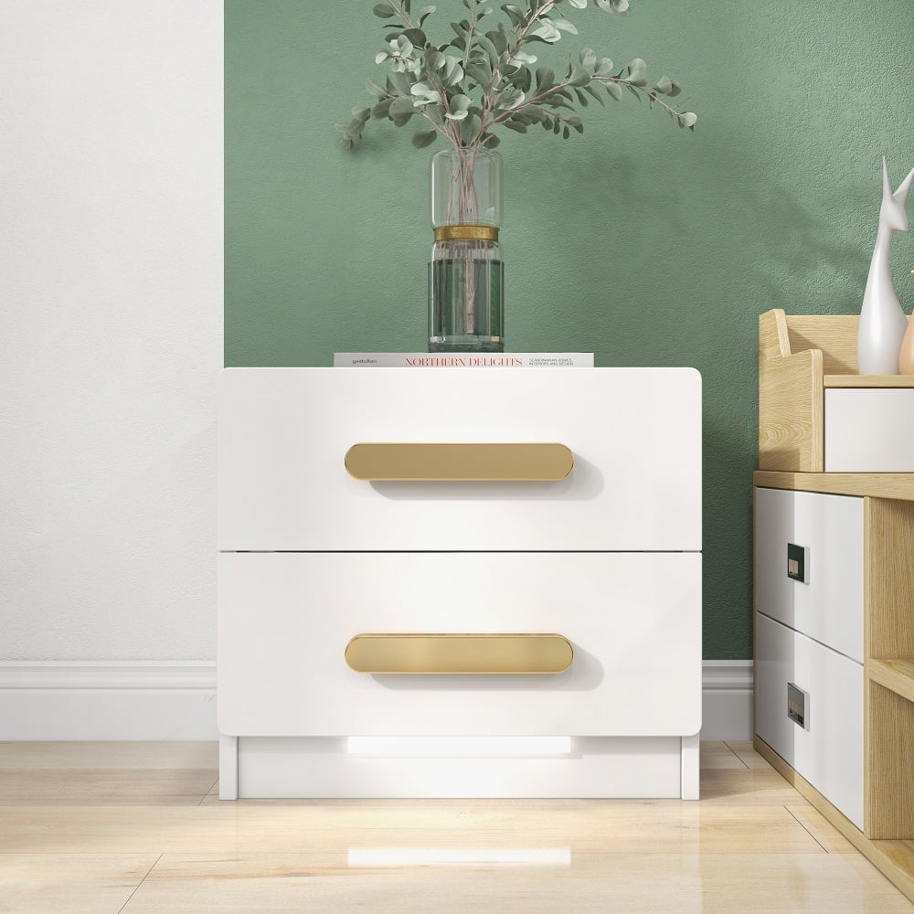 HMR - Square 2-Drawer Nightstand with USB Port Sensor in White