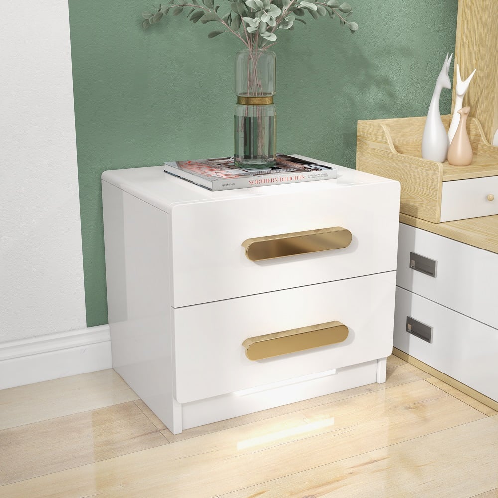 HMR - Square 2-Drawer Nightstand with USB Port Sensor in White