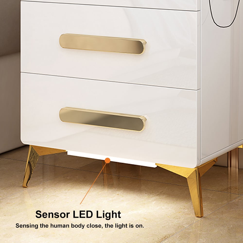 HMR - Square 2-Drawer Nightstand with USB Port Sensor in White