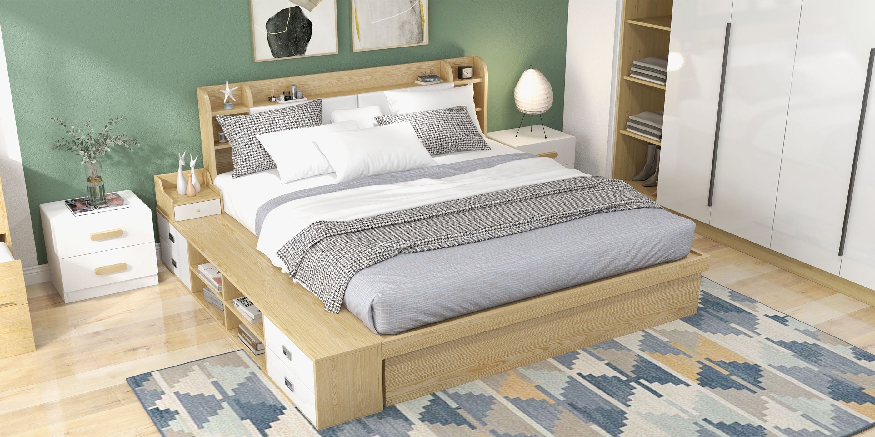 HMR - Square 2-Drawer Nightstand with USB Port Sensor in White