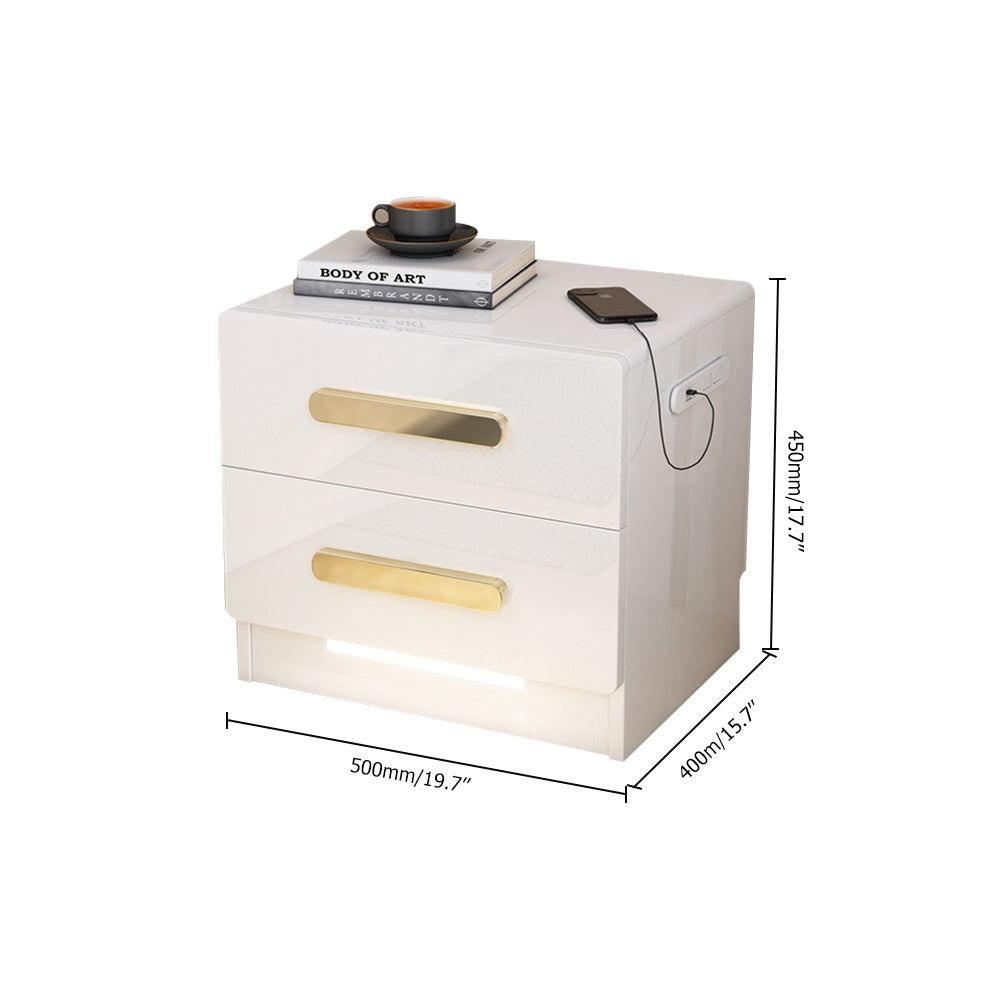HMR - Square 2-Drawer Nightstand with USB Port Sensor in White