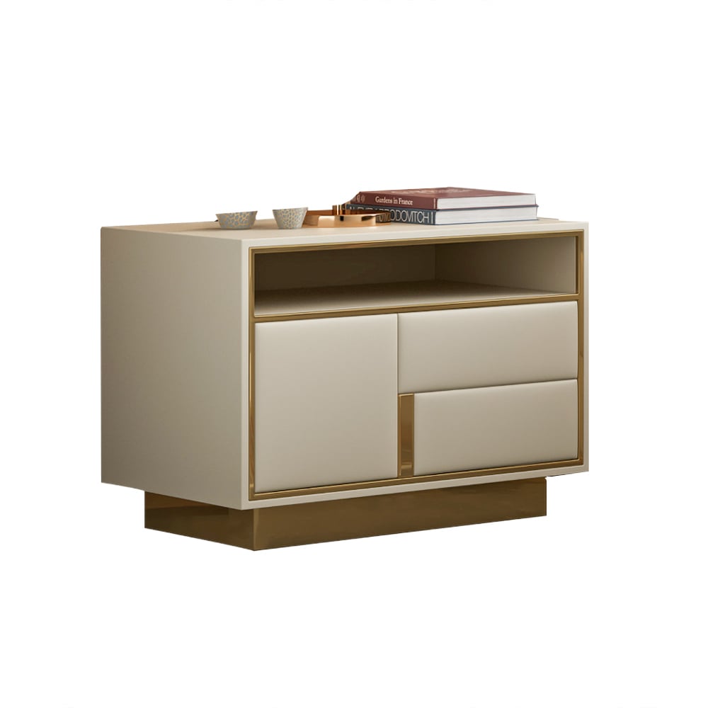 HMR - PU Leather Upholstered Wooden Nightstand with 1 Drawer in Off-White