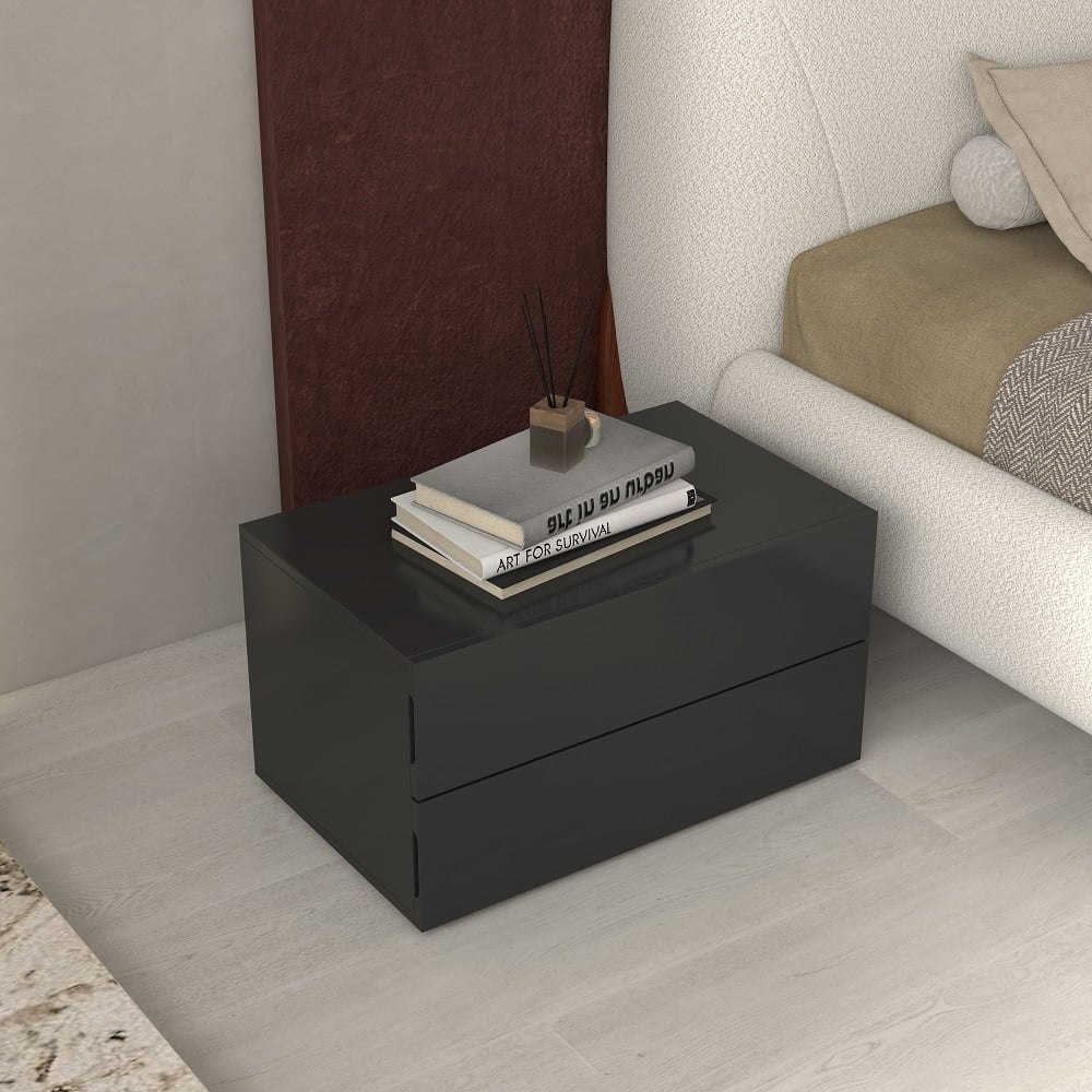 HMR - 24" Minimalist 2-Drawer Nightstand in Black