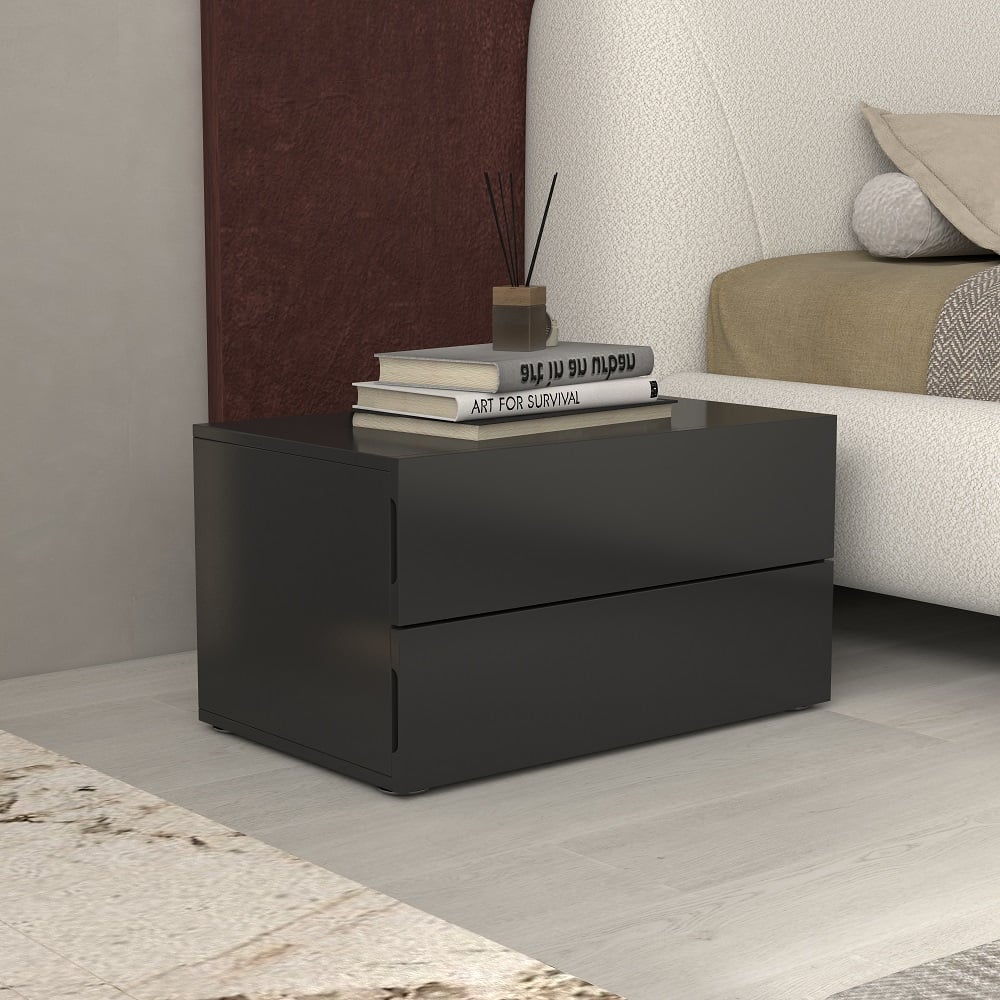 HMR - 24" Minimalist 2-Drawer Nightstand in Black