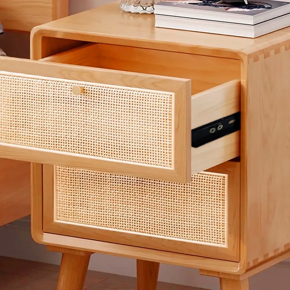 HMR - Natural Rattan 2-Drawer Nightstand in Cherry