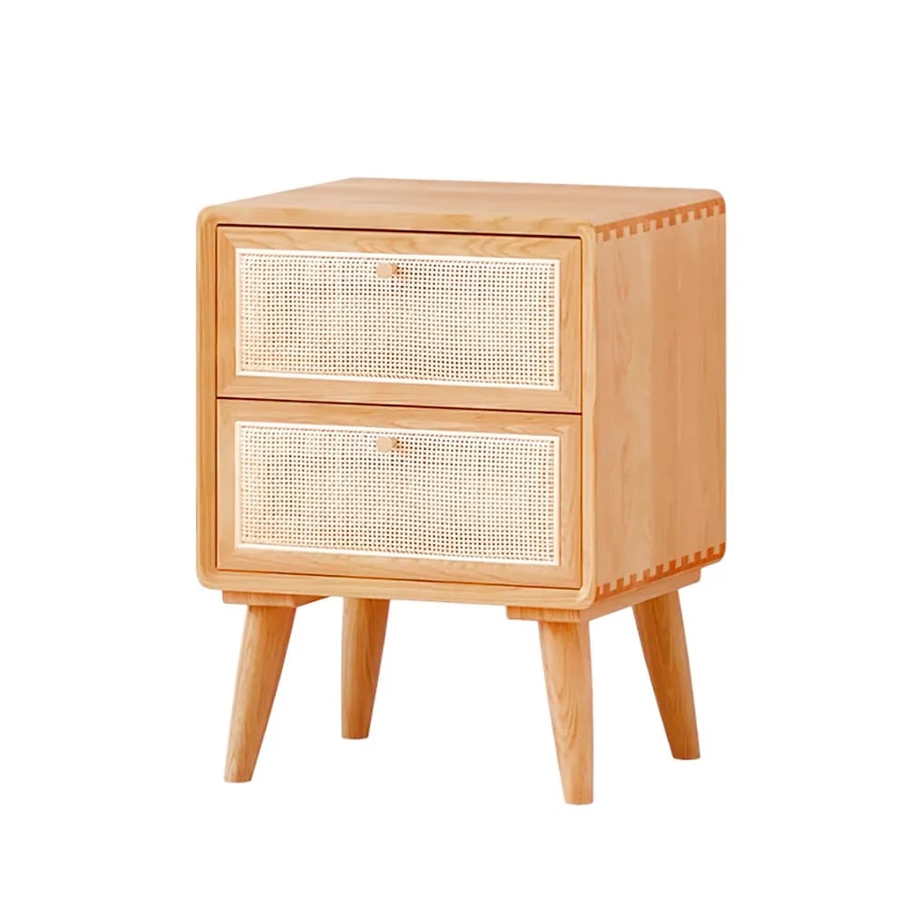 HMR - Natural Rattan 2-Drawer Nightstand in Cherry