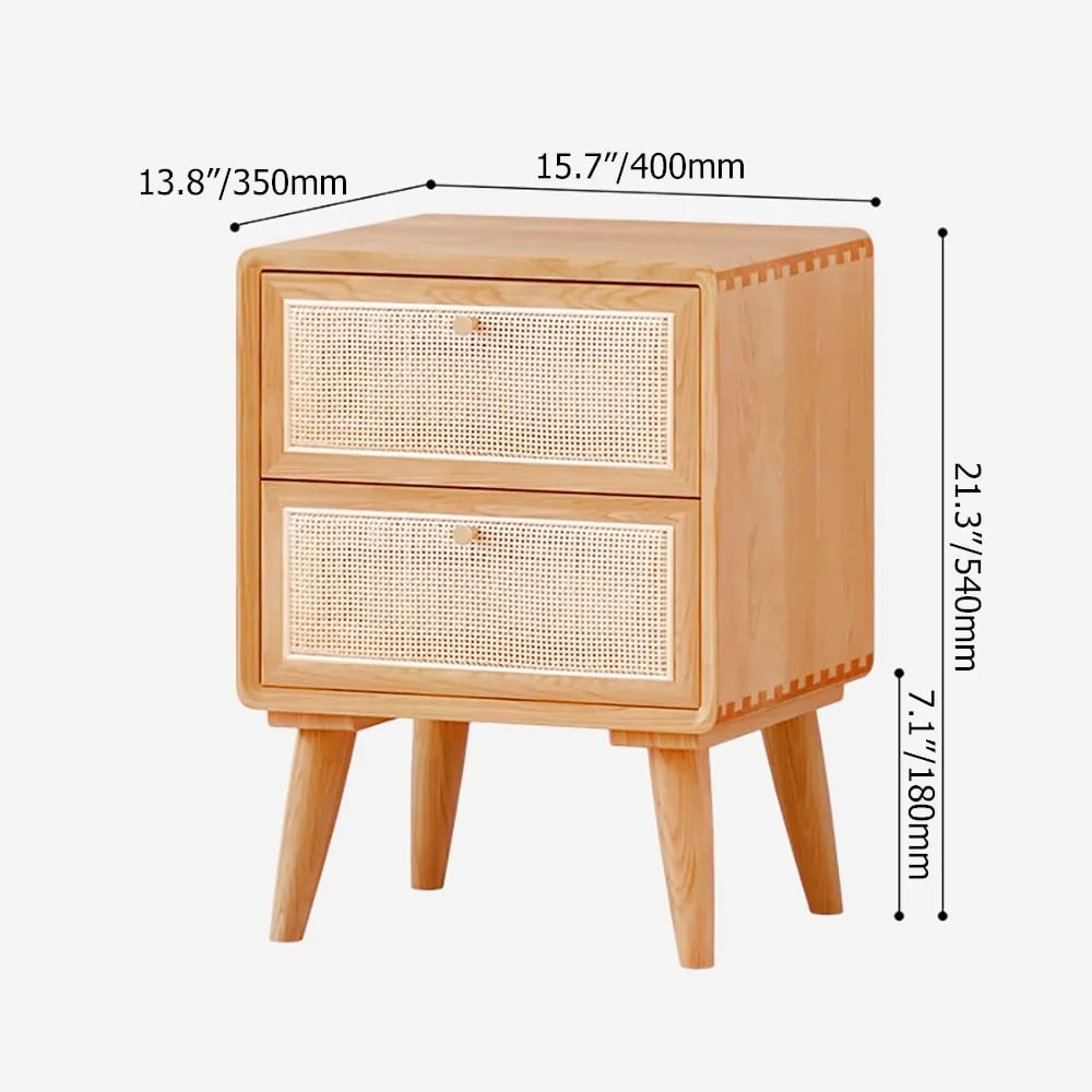 HMR - Natural Rattan 2-Drawer Nightstand in Cherry