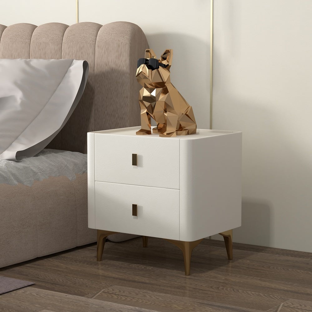 HMR - 2-Drawer Nightstand with Sintered Stone Top in Off-White