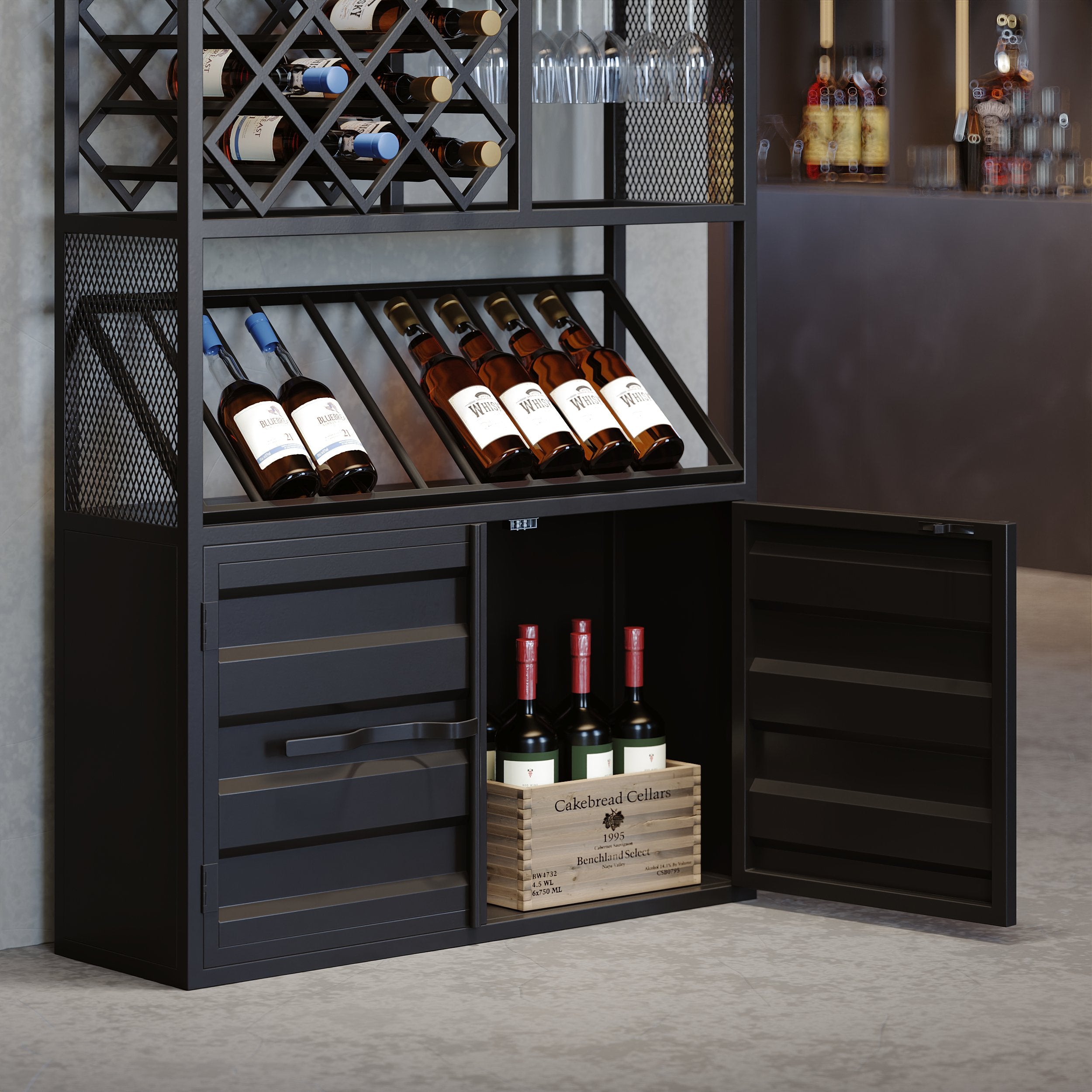 HMR - Industrial Standing Glass Wine Rack 70.9" in Left Side
