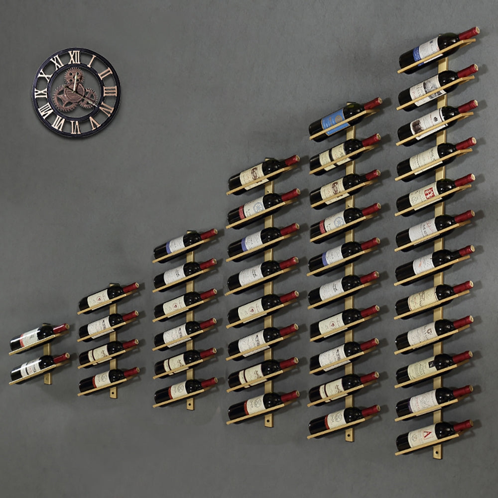 HMR - Industrial Metal Wall-Mounted Wine Rack Set in Gold
