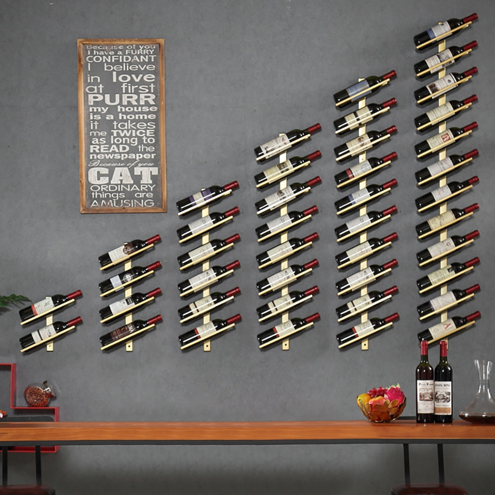 HMR - Industrial Metal Wall-Mounted Wine Rack Set in Gold