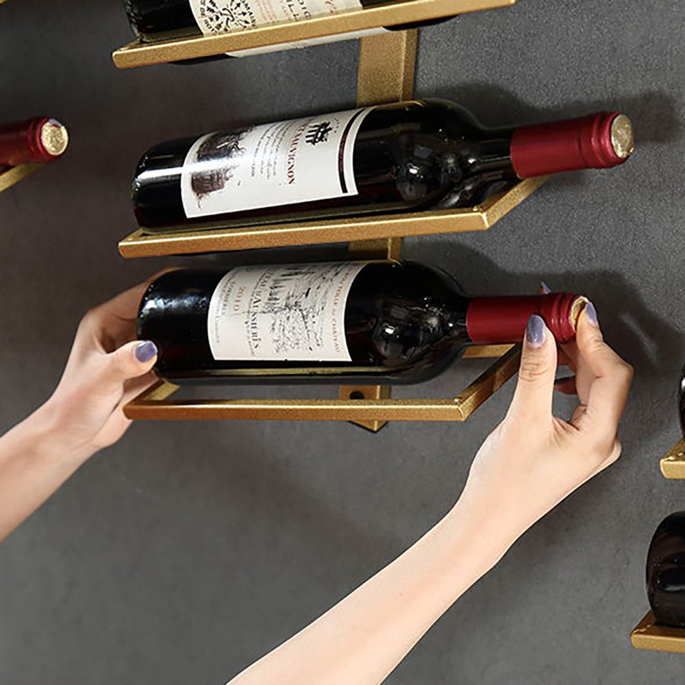 HMR - Industrial Metal Wall-Mounted Wine Rack Set in Gold