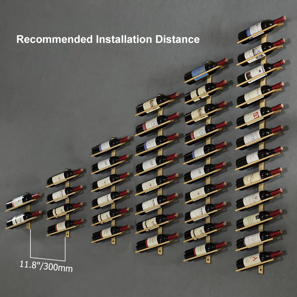 HMR - Industrial Metal Wall-Mounted Wine Rack Set in Gold