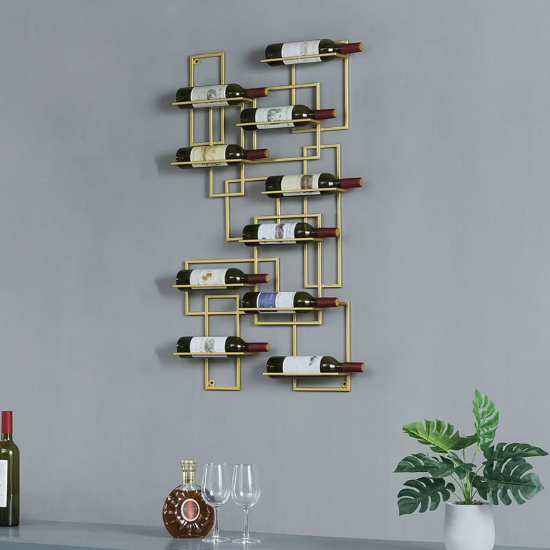HMR - Modern Geometric Wall Mounted Wine Rack for 10-Bottle