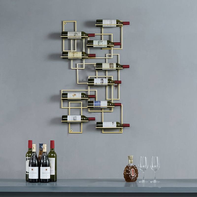 HMR - Modern Geometric Wall Mounted Wine Rack for 10-Bottle