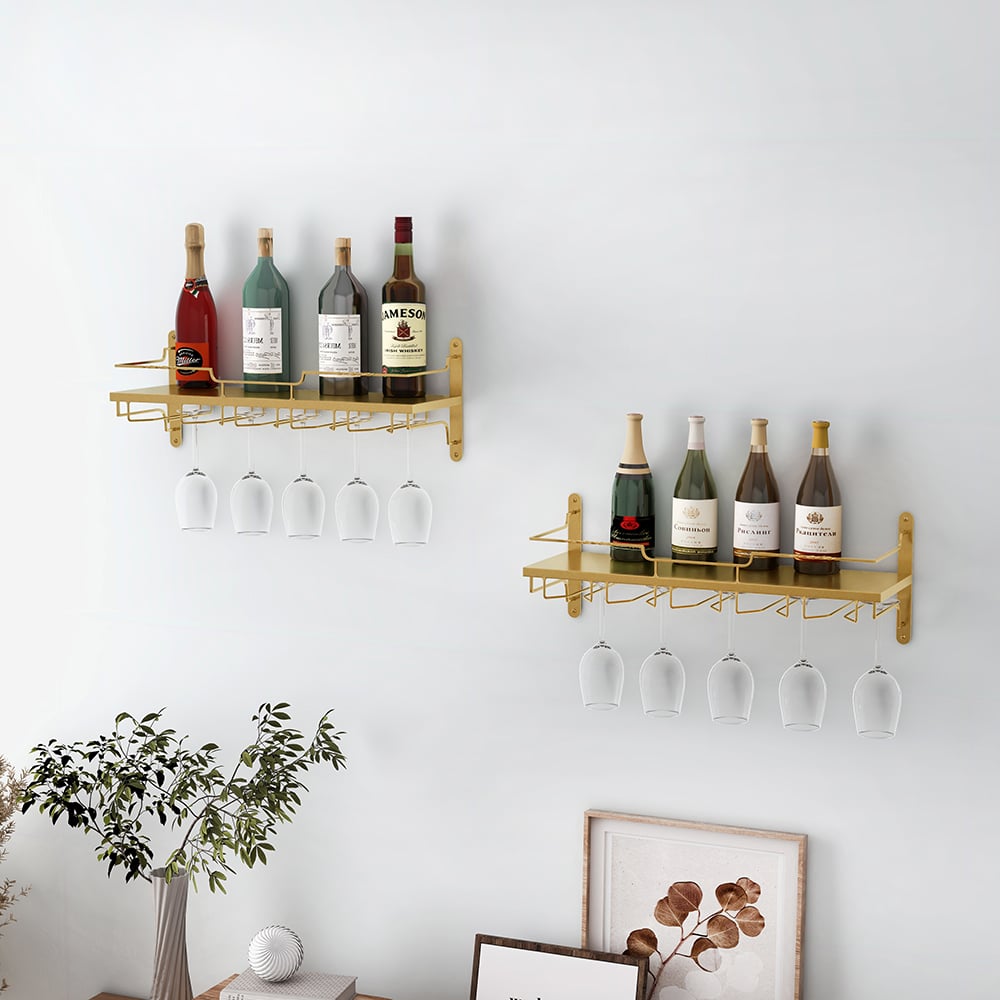 HMR - Nordic Wall Mounted Wine Rack Glass Rack in Gold