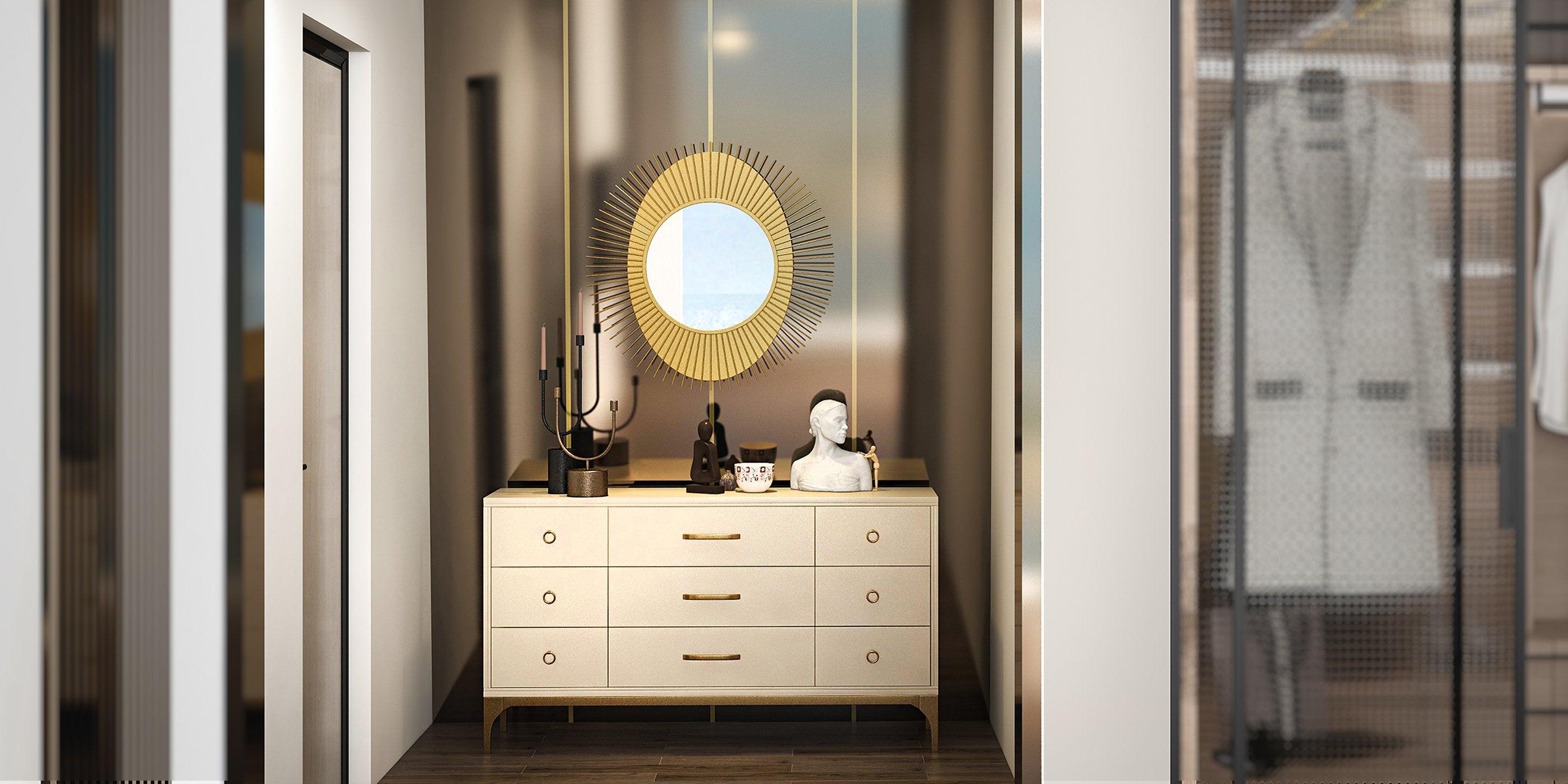 HMR - 9-Drawer Bedroom Dresser for Storage in 63"W, Champagne and Gold