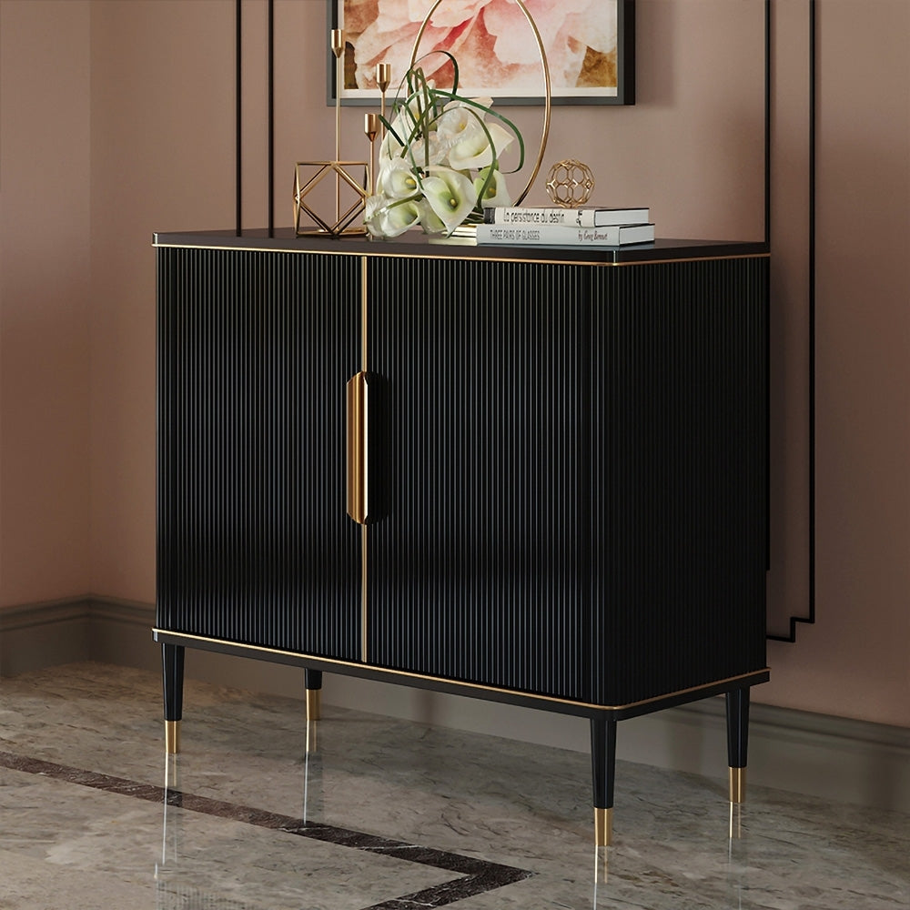 HMR - Modern Entryway Accent Cabinet with 2 Doors 2 Shelves 43.3" in Black