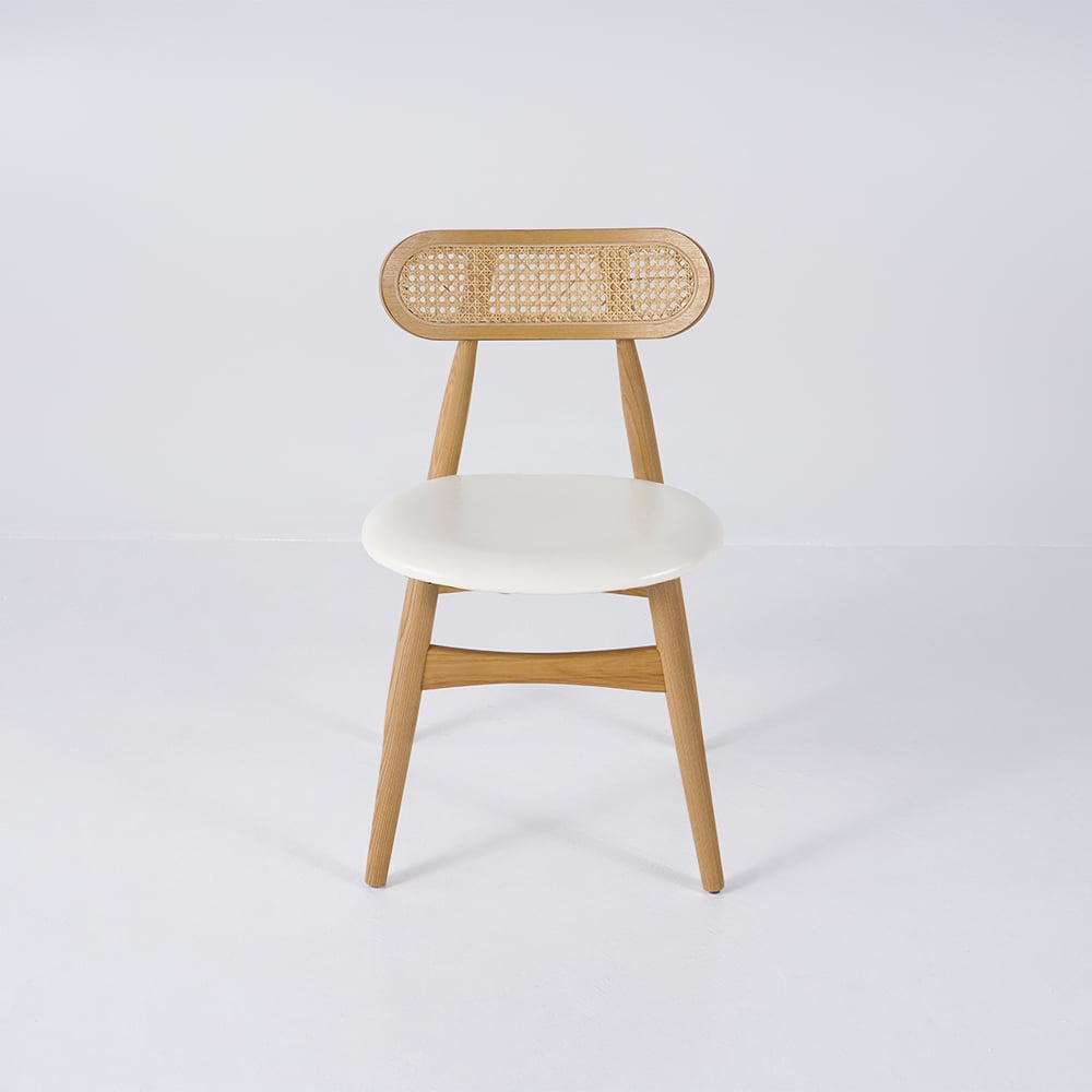 HMR - Japandi Modern Wood Dining Chair with Faux Leather Upholstery