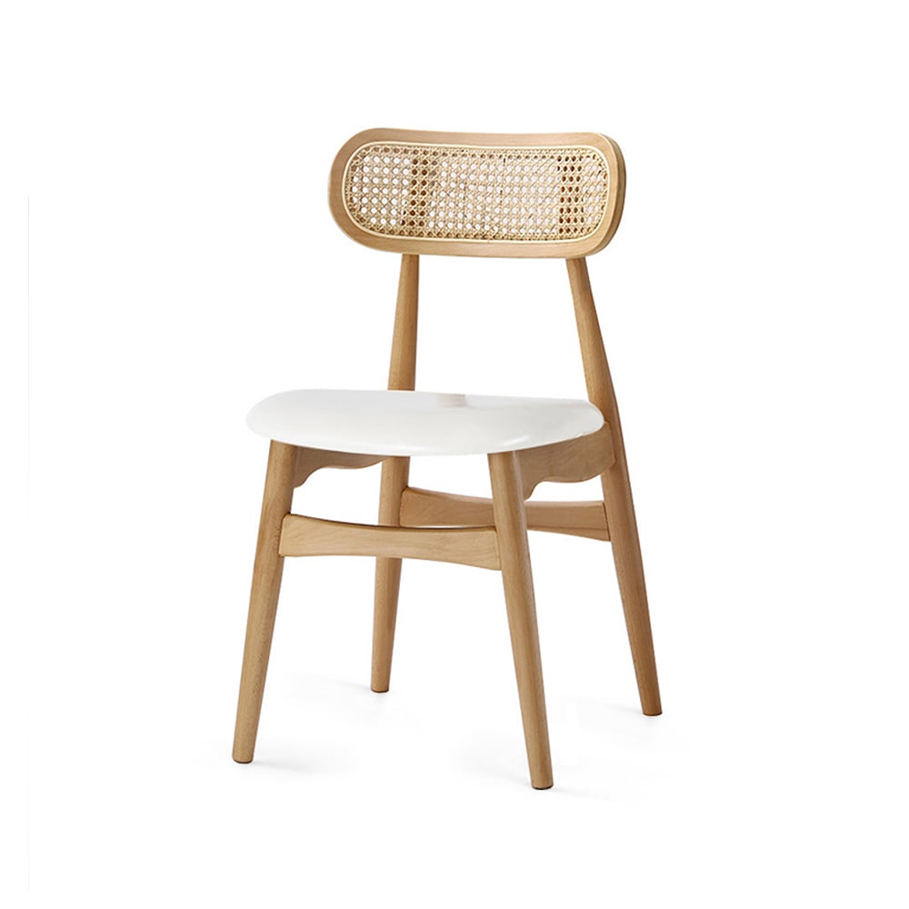 HMR - Japandi Modern Wood Dining Chair with Faux Leather Upholstery