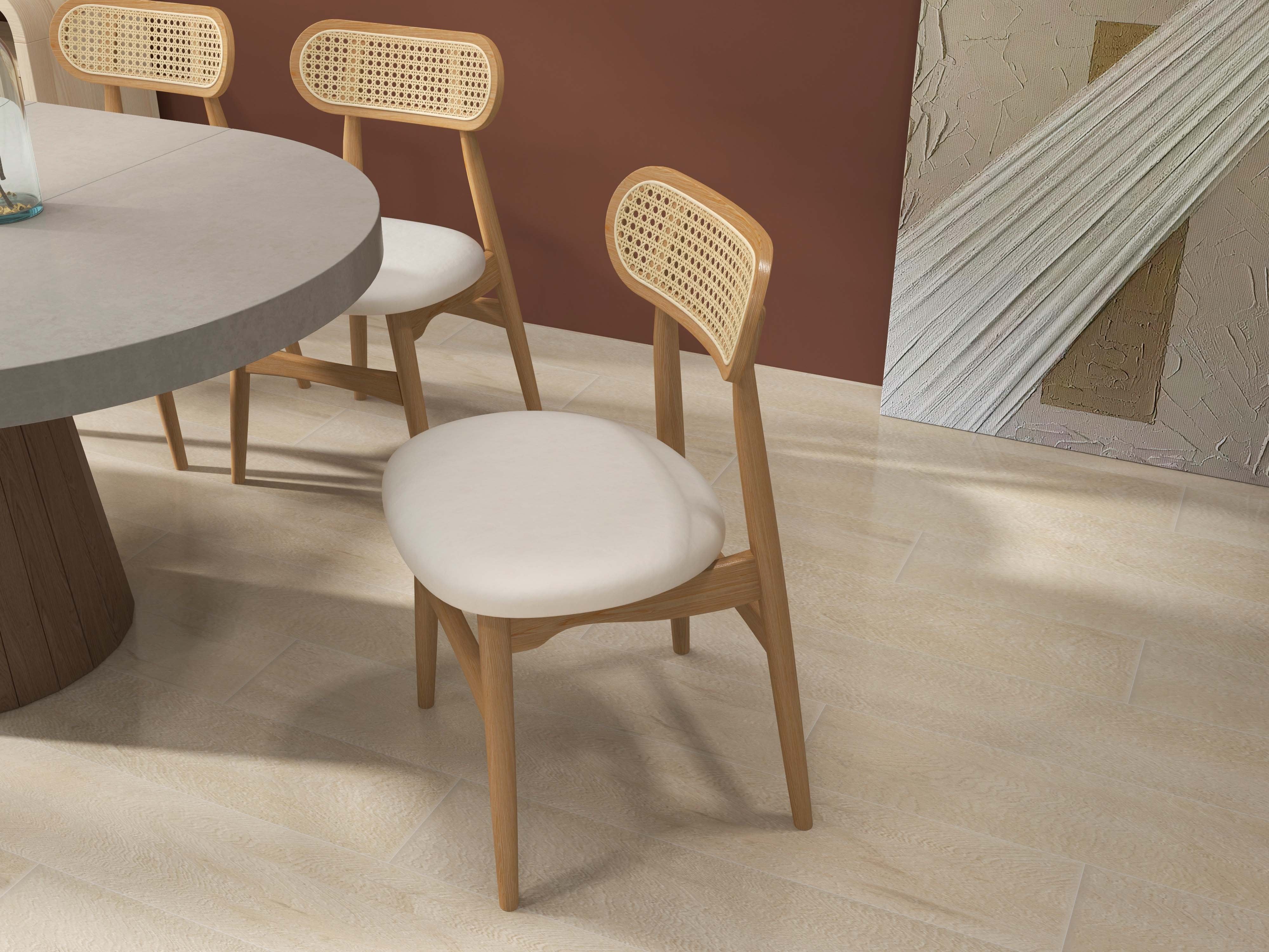 HMR - Japandi Modern Wood Dining Chair with Faux Leather Upholstery