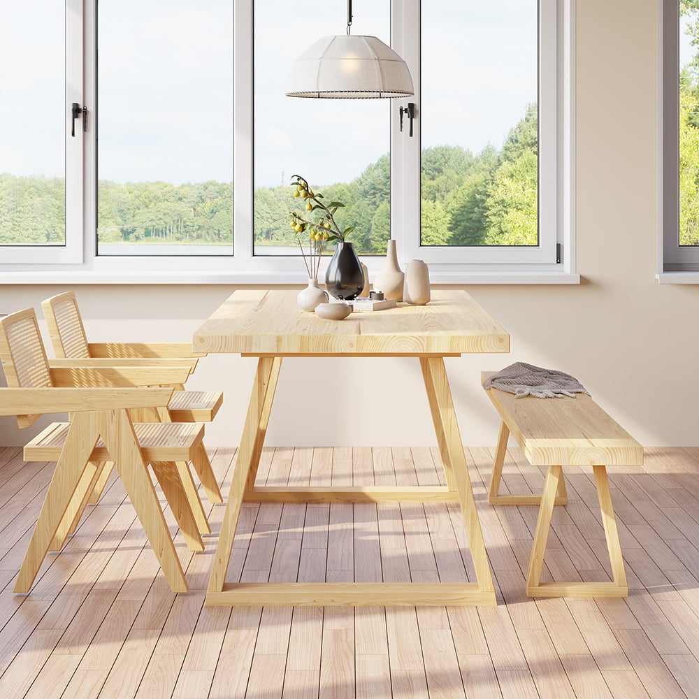 HMR - Rectangular Dining Table Pine in 63"L, Natural