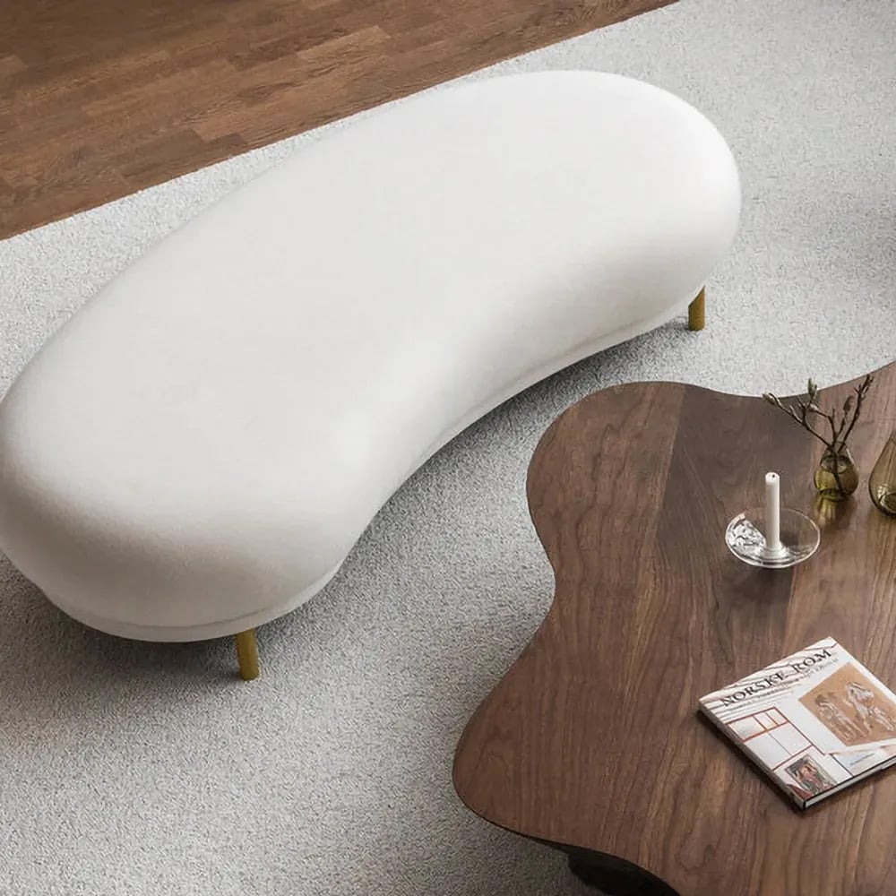 HMR - Modern Curved Bench with Velvet Upholstered
