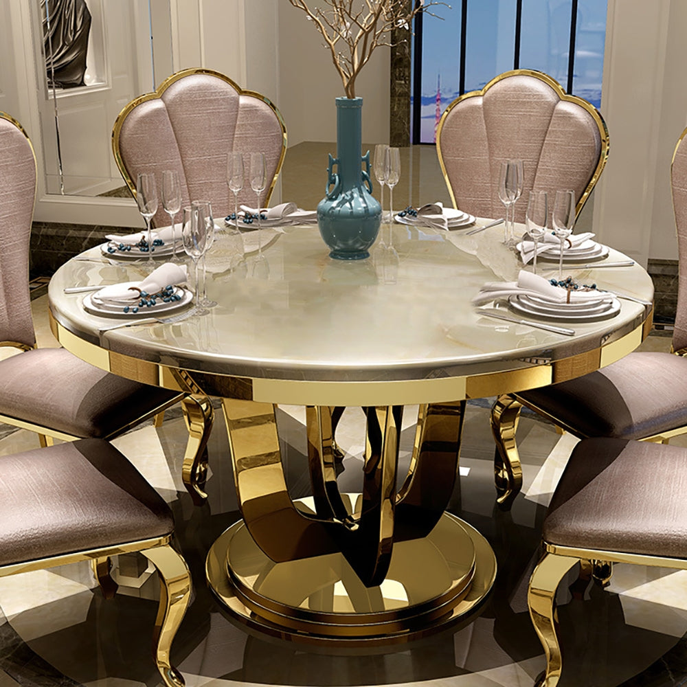HMR - Round Dining Table with Stainless Steel Base in 47"L, Beige
