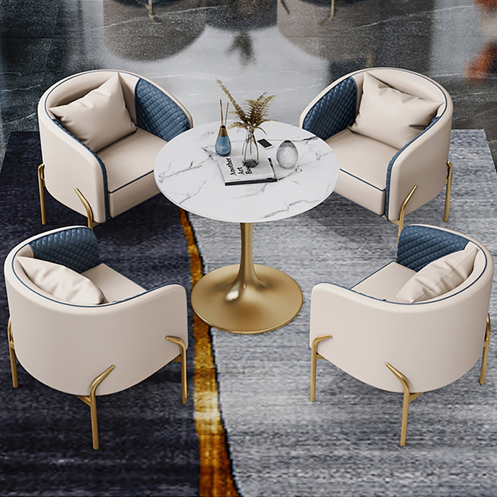 HMR - Accent Chair Tufted Upholstered PU Leather in Gold