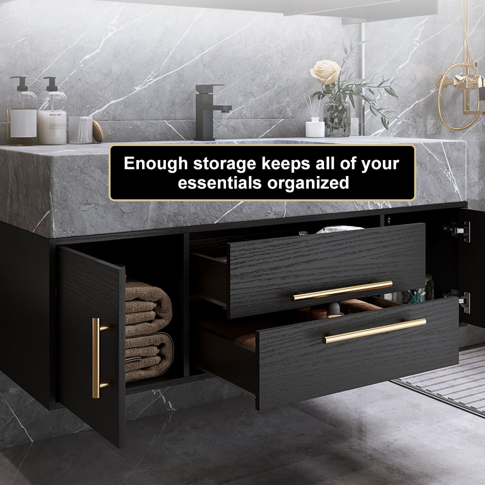 HMR - 39" Modern Floating Stone Top Bathroom Vanity Set with Sink