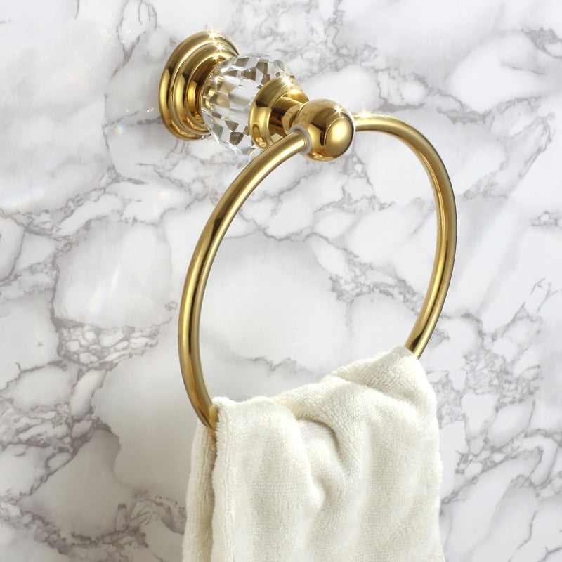 HMR - Charles Luxurious Wall-Mounted Bathroom Round Towel Ring in Clear, Solid Brass