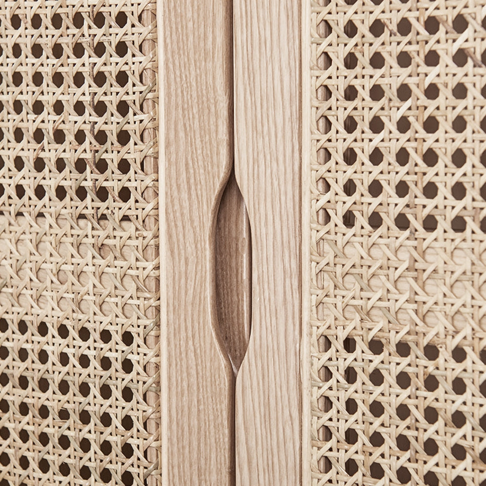 HMR - 2-Door Rattan with Hidden Drawer Woven Cabinet in Ash