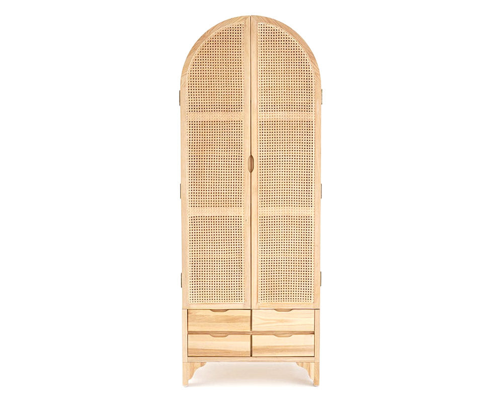 HMR - Rattan Armoire Wardrobe with 2 Doors and 4 Drawers in 78.7"H, Natural