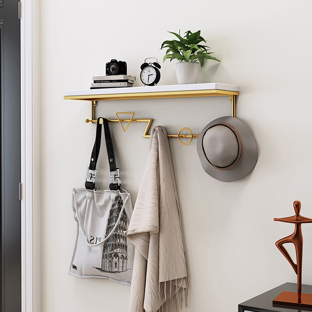 HMR - Wall-Mounted Coat Rack with a Shelf in Gold and White