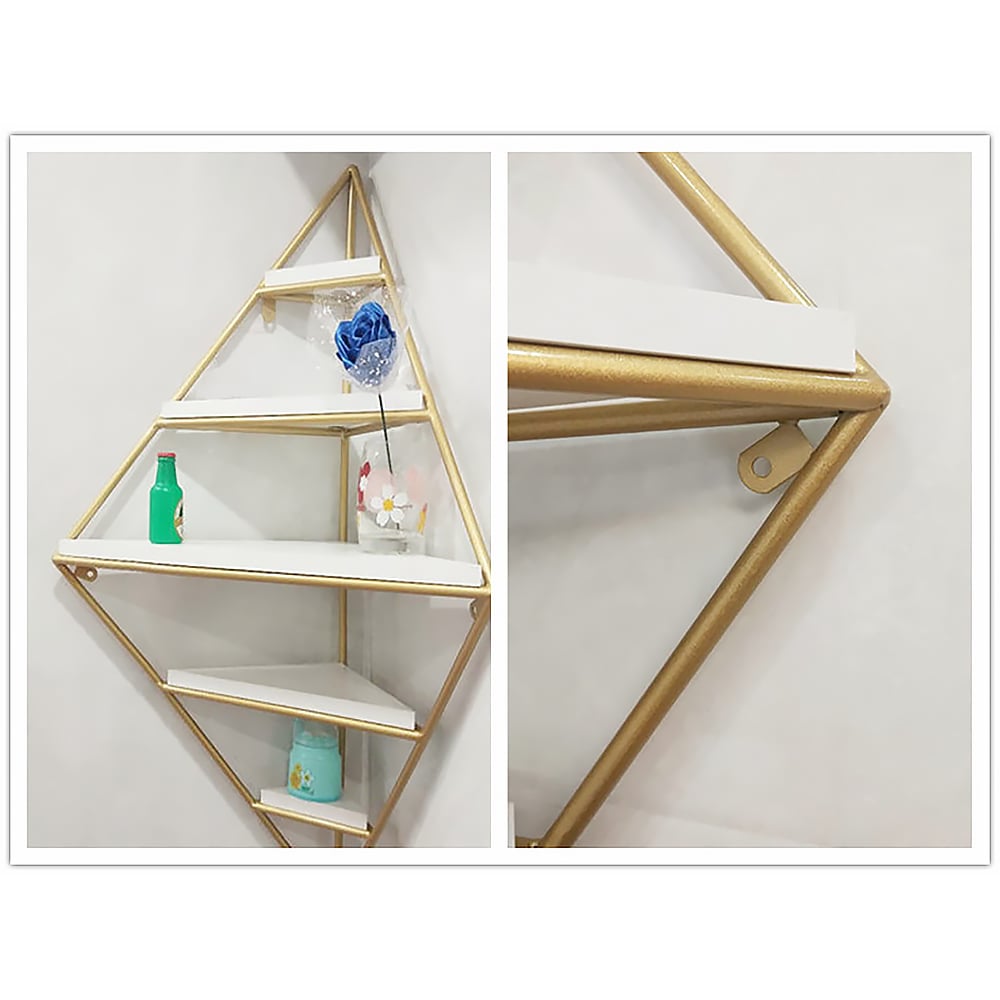 HMR - Triangle Corner Floating Shelves in White and Gold